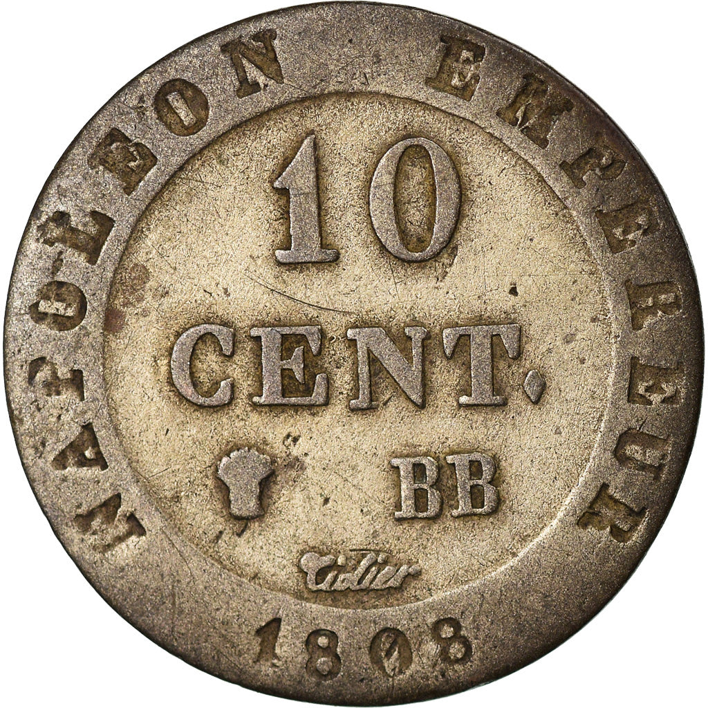Coin, France, Napoléon I, 10 Centimes, 1808, Strasbourg, VF(30-35), Billon