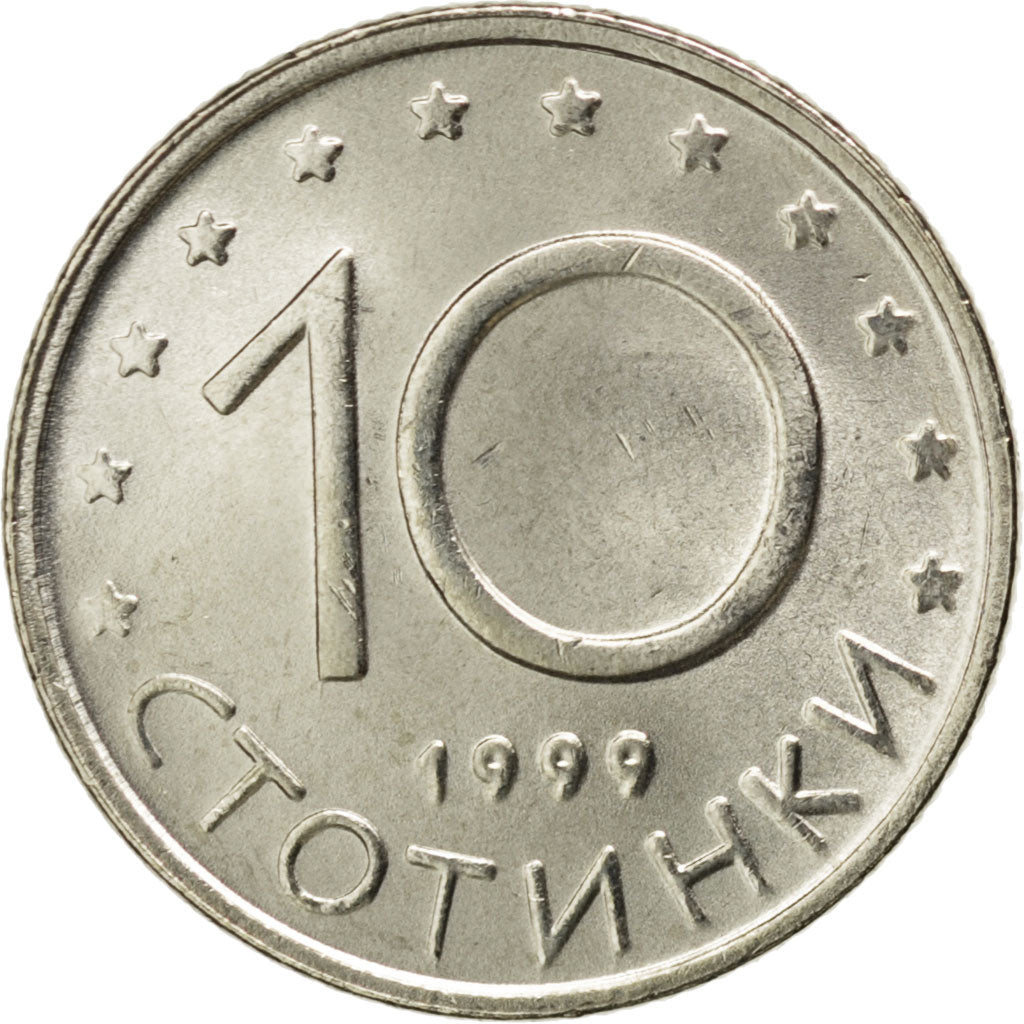 BULGARIA, 10 Stotinki, 1999, Sofia, KM #240, MS(63), Copper-Nickel-Zinc, 18.5,..