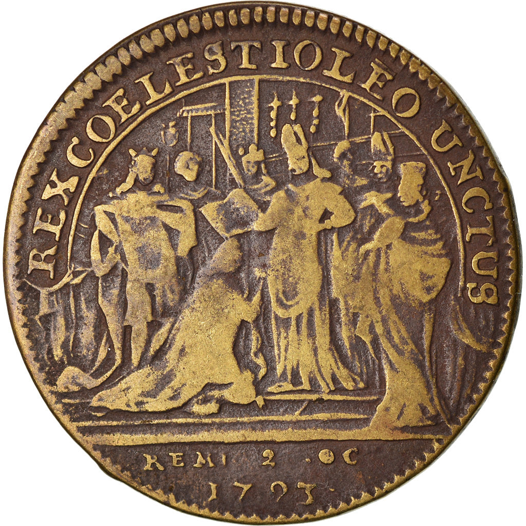 Francja, Token, Sacre de Louis XV à Reims, 1723, VF(30-35), Mosiądz