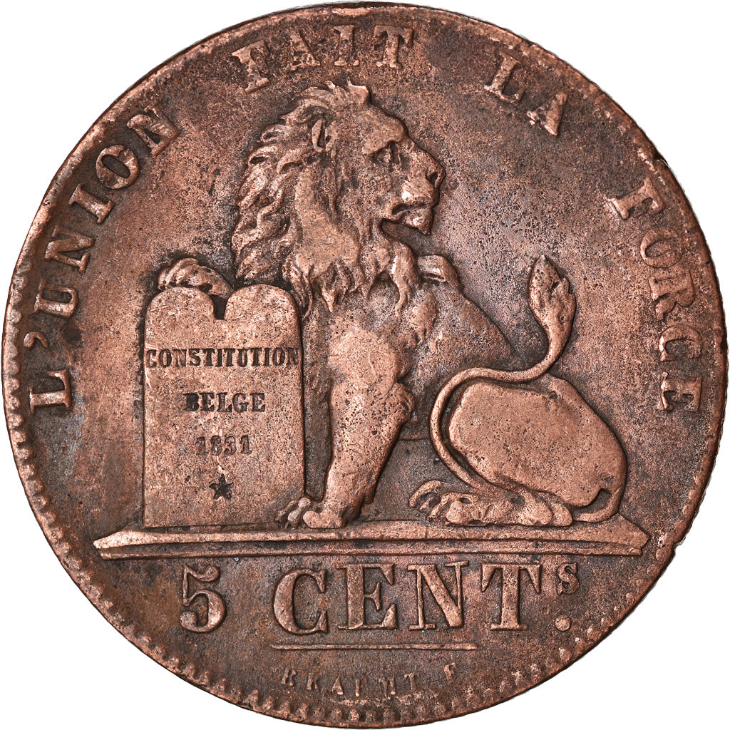 Münze, Belgien, Leopold I, 5 Centimes, 1856, S+, Kupfer, KM:5.1