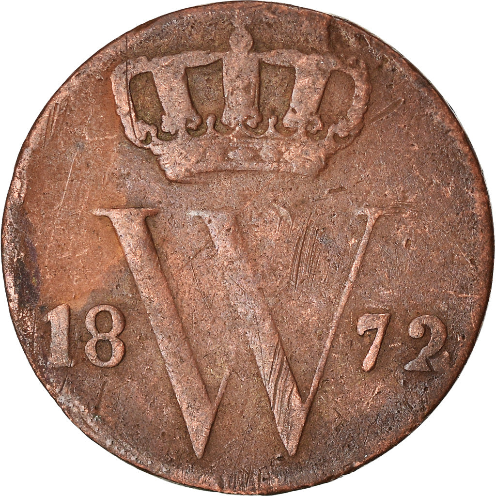 Moneda, Países Bajos, William III, 1/2 Cent, 1872, BC+, Cobre, KM:90