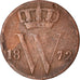 Moneda, Países Bajos, William III, 1/2 Cent, 1872, BC+, Cobre, KM:90