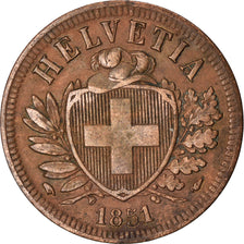 Coin, Switzerland, 2 Rappen, 1851, Paris, EF(40-45), Bronze, KM:4.1