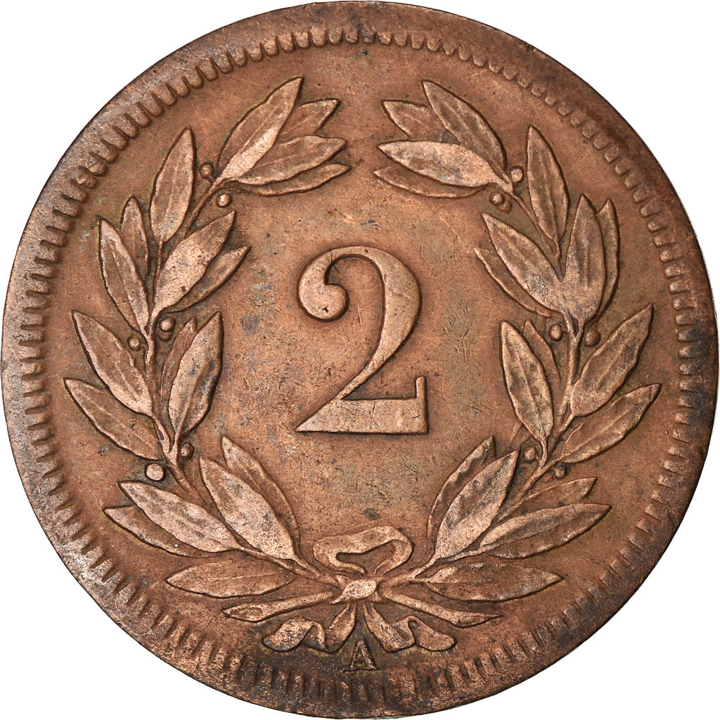 Coin, Switzerland, 2 Rappen, 1851, Paris, EF(40-45), Bronze, KM:4.1