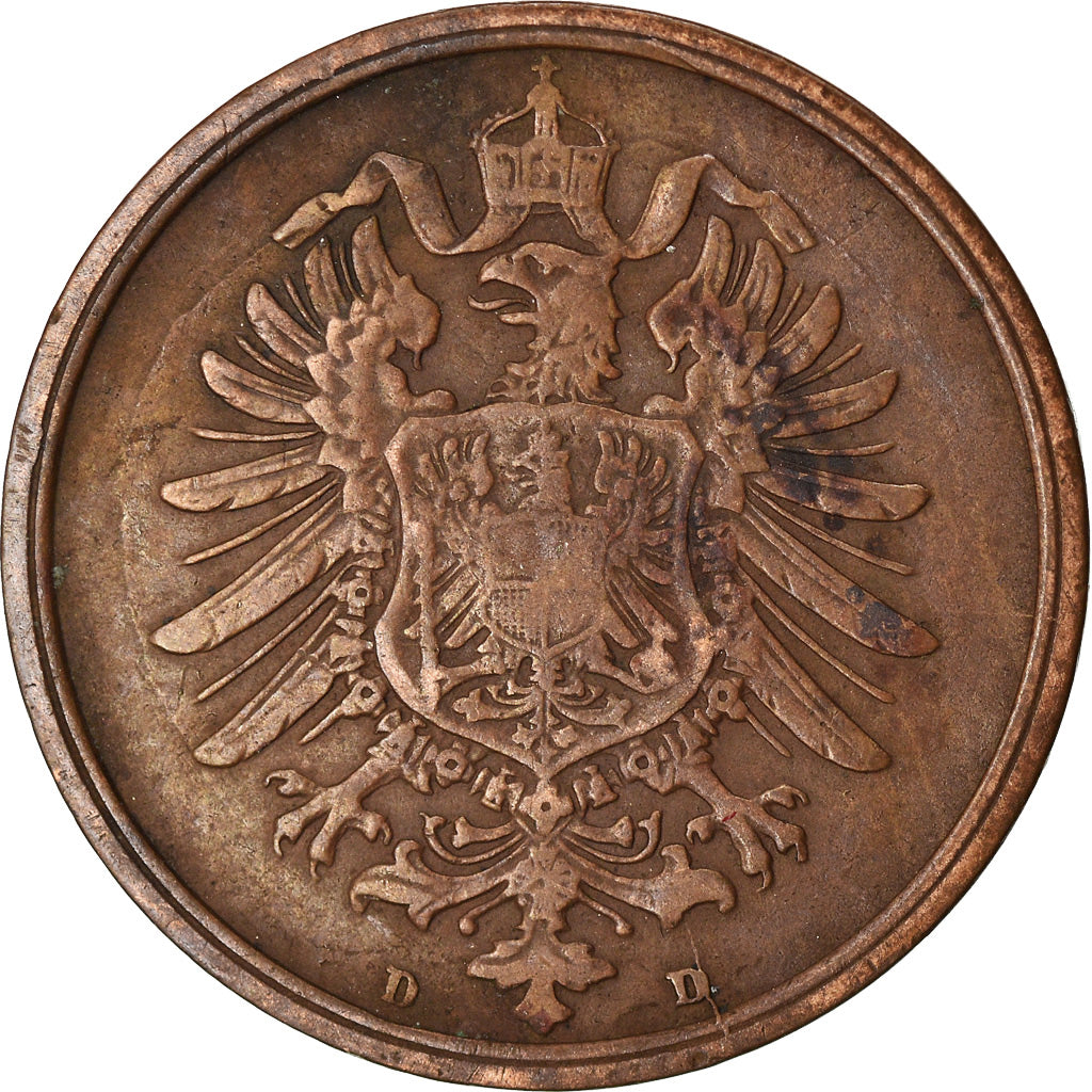 Munten, DUITSLAND - KEIZERRIJK, Wilhelm I, 2 Pfennig, 1876, Munich, ZF, Koper