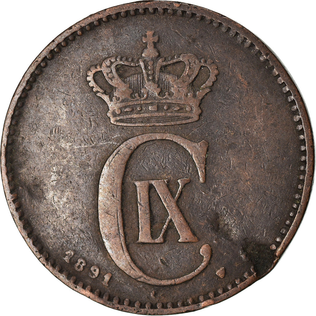 Monnaie, Danemark, Christian IX, 2 Öre, 1891, TB+, Bronze, KM:793.1