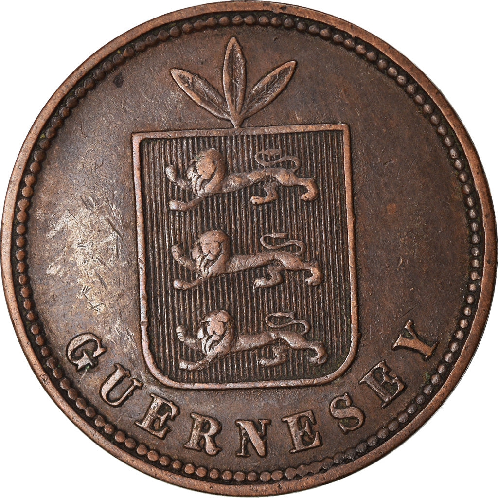 Coin, Guernsey, 4 Doubles, 1864, Heaton, Birmingham, EF(40-45), Bronze, KM:5