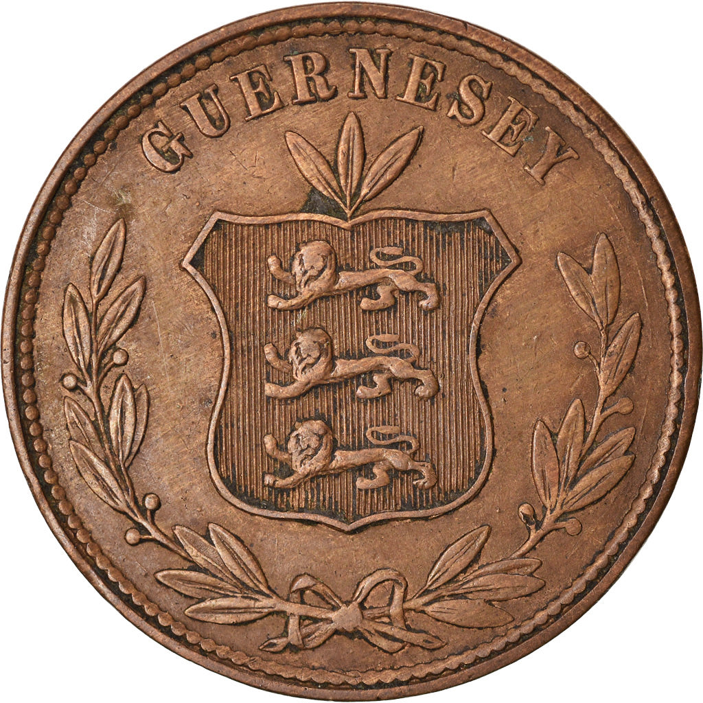 Moneta, Guernsey, 8 Doubles, 1864, Heaton, Birmingham, BB, Bronzo, KM:7