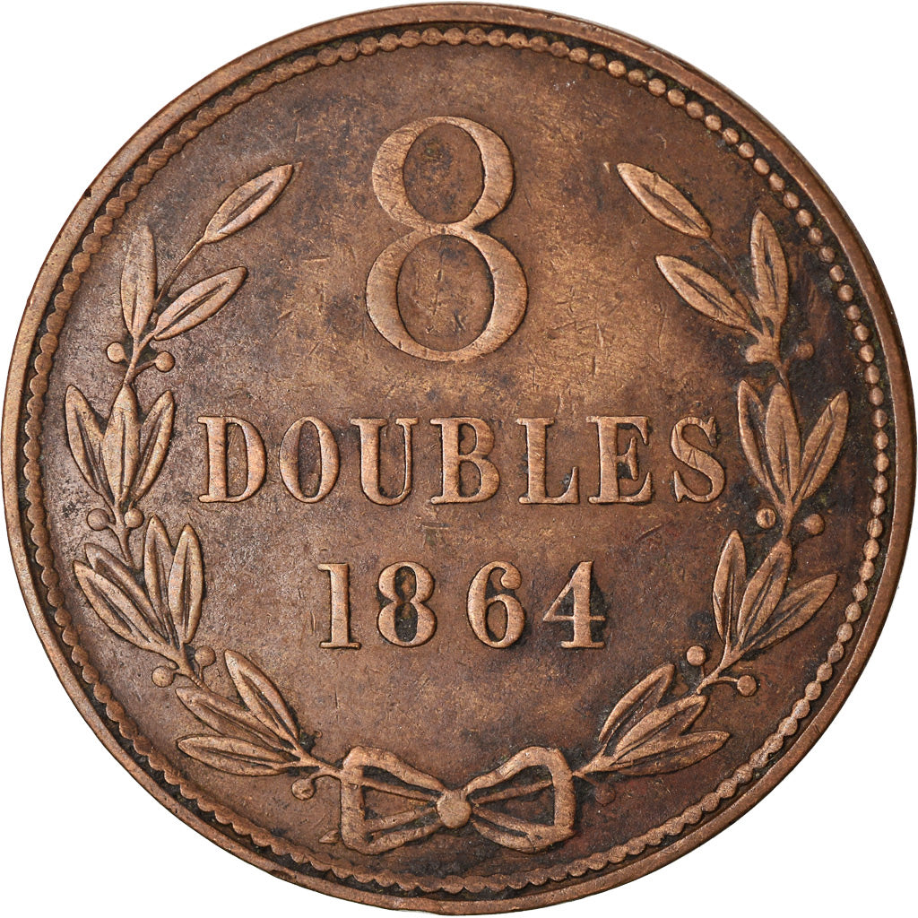 Moneta, Guernsey, 8 Doubles, 1864, Heaton, Birmingham, BB, Bronzo, KM:7
