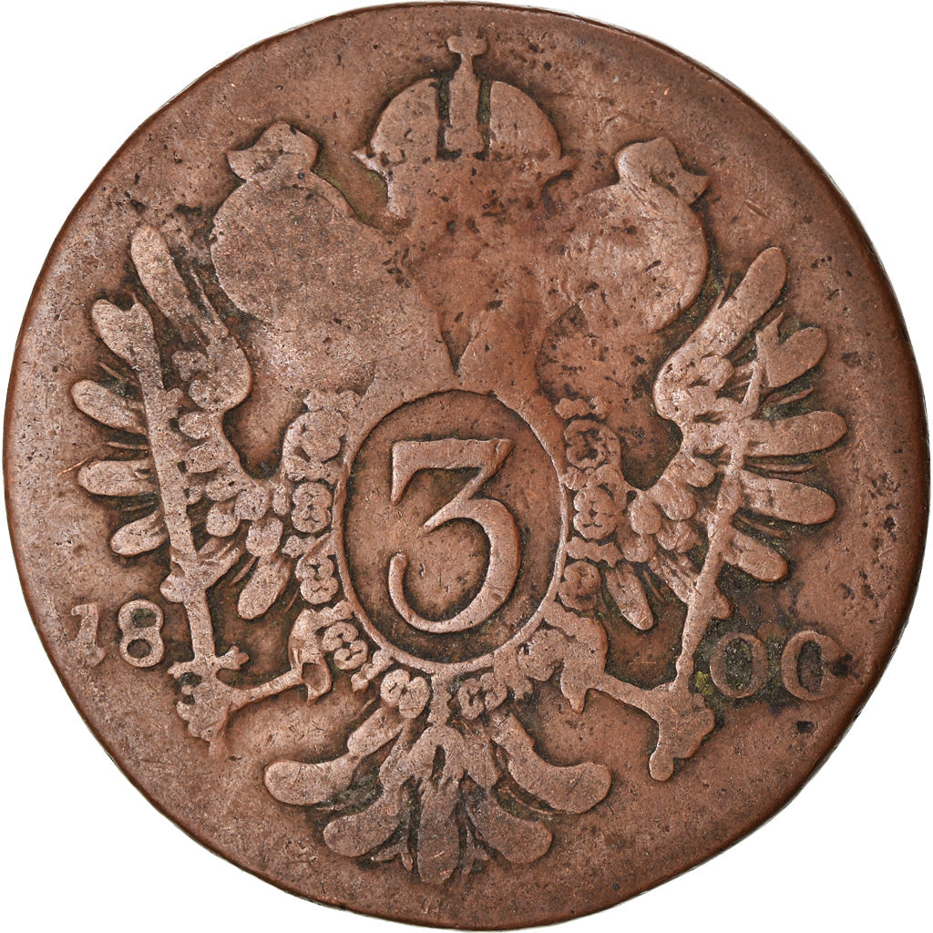 Münze, Österreich, Franz II (I), 3 Kreuzer, 1800, Schmollnitz, SGE+, Kupfer