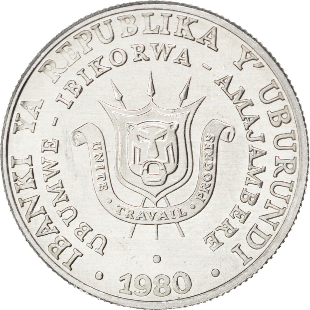 BURUNDI, 5 Francs, 1980, KM #20, MS(63), Aluminum, 25, 2.12
