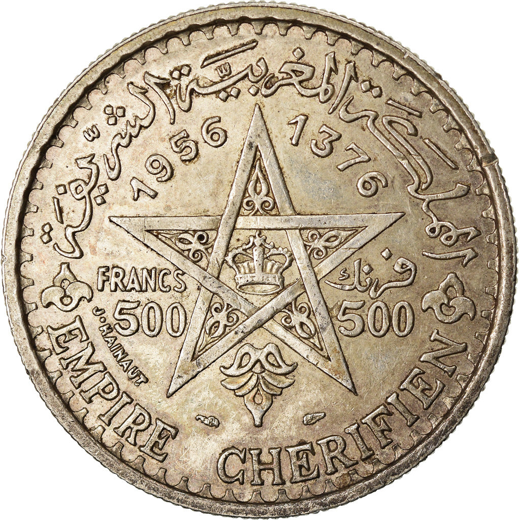 Moneta, Marocco, Mohammed V, 500 Francs, 1956, Paris, BB+, Argento, KM:54