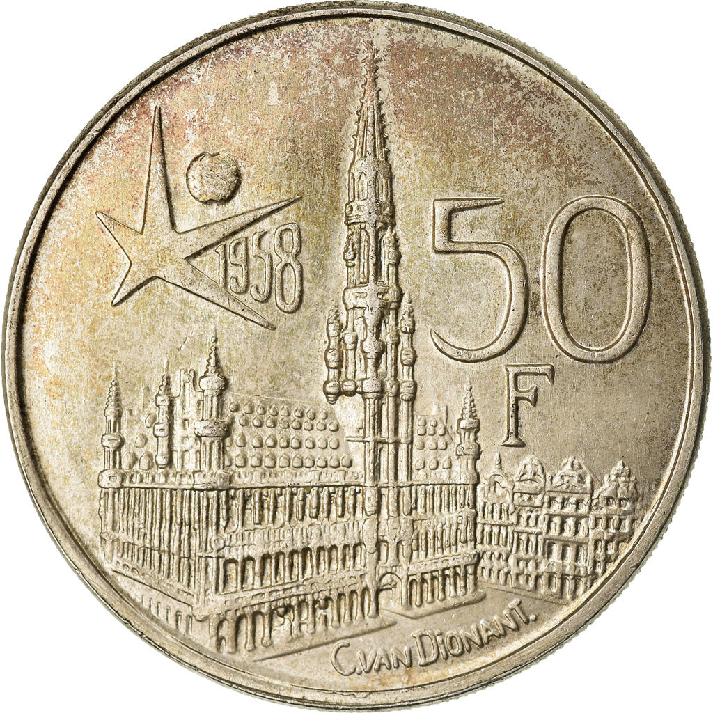 Münze, Belgien, Baudouin I, 50 Francs, 50 Frank, 1958, VZ, Silber, KM:151.1