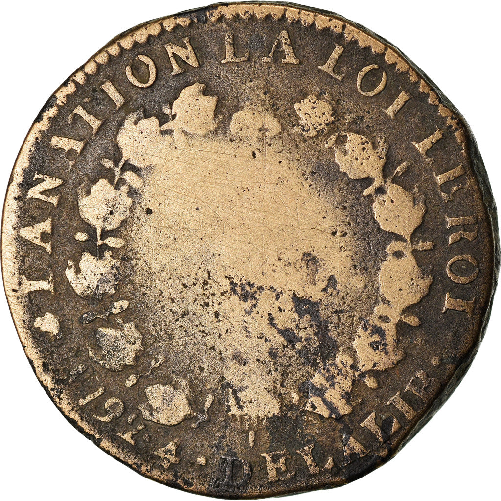 Moneta, Francia, Louis XVI, 12 deniers françois, 12 Deniers, 1792, Dijon, B+