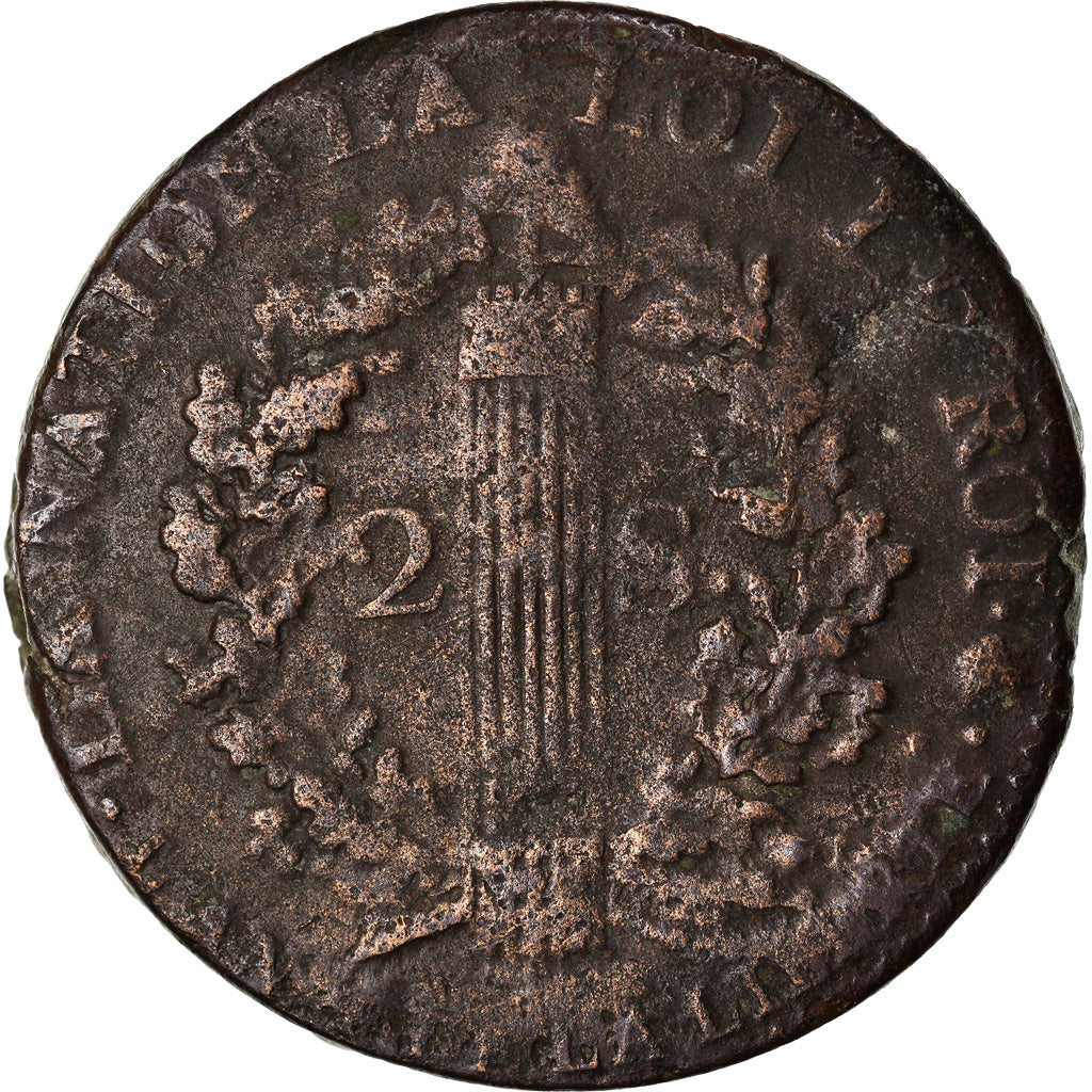 Coin, France, Louis XVI, 2 sols françois, 2 Sols, 1792, Rouen, VF(20-25)