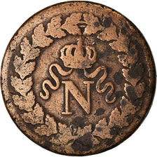 Moeda, França, Napoléon I, Decime, 1814, Strasbourg, F(12-15), Bronze, KM:700