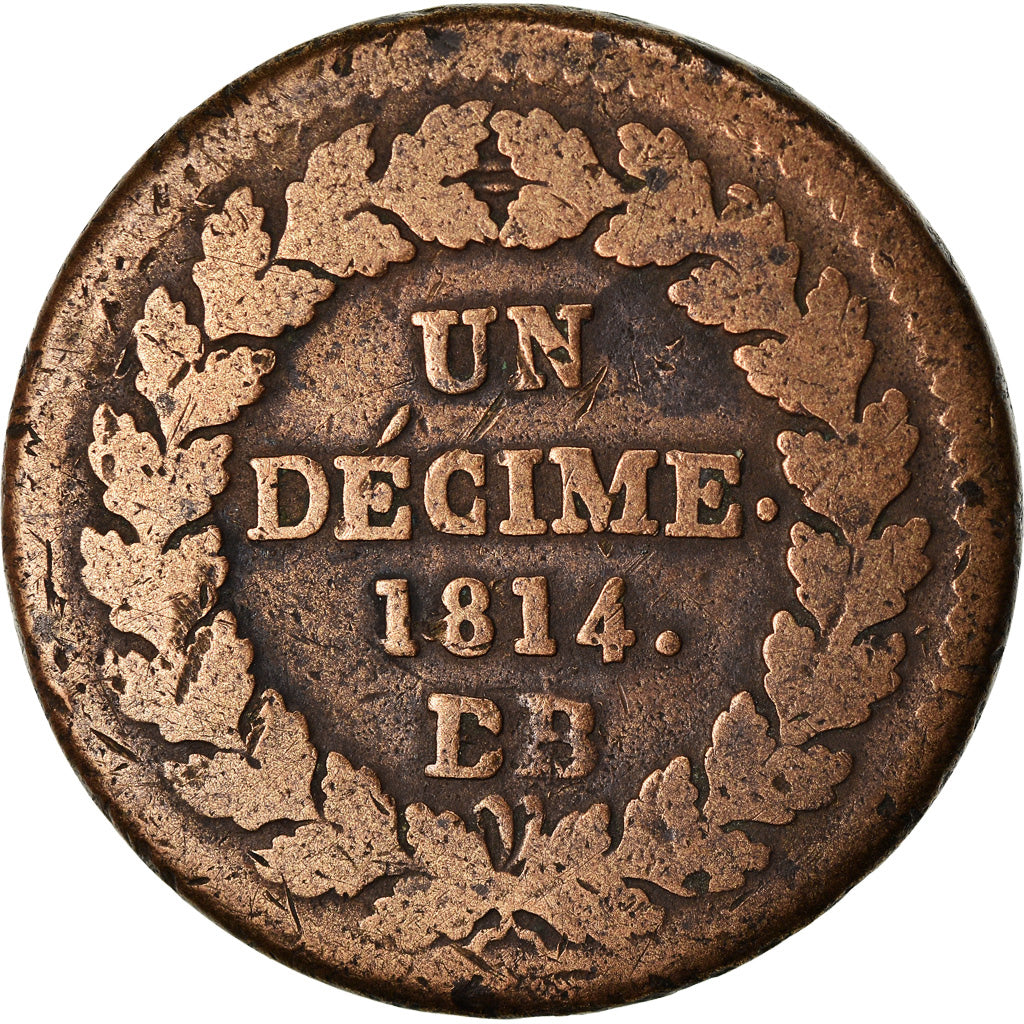 Monnaie, France, Napoléon I, Decime, 1814, Strasbourg, B+, Bronze