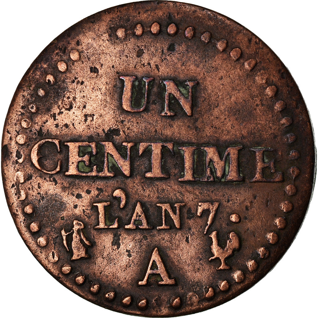 Moeda, França, Dupré, Centime, AN 7, Paris, EF(40-45), Bronze, KM:646