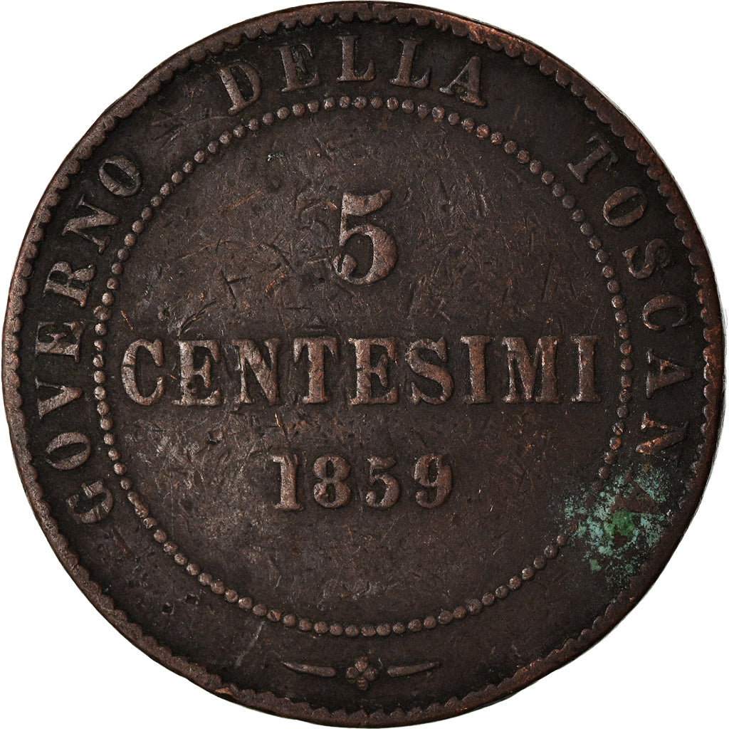 Monnaie, États italiens, TUSCANY, Provisional Government, 5 Centesimi, 1859