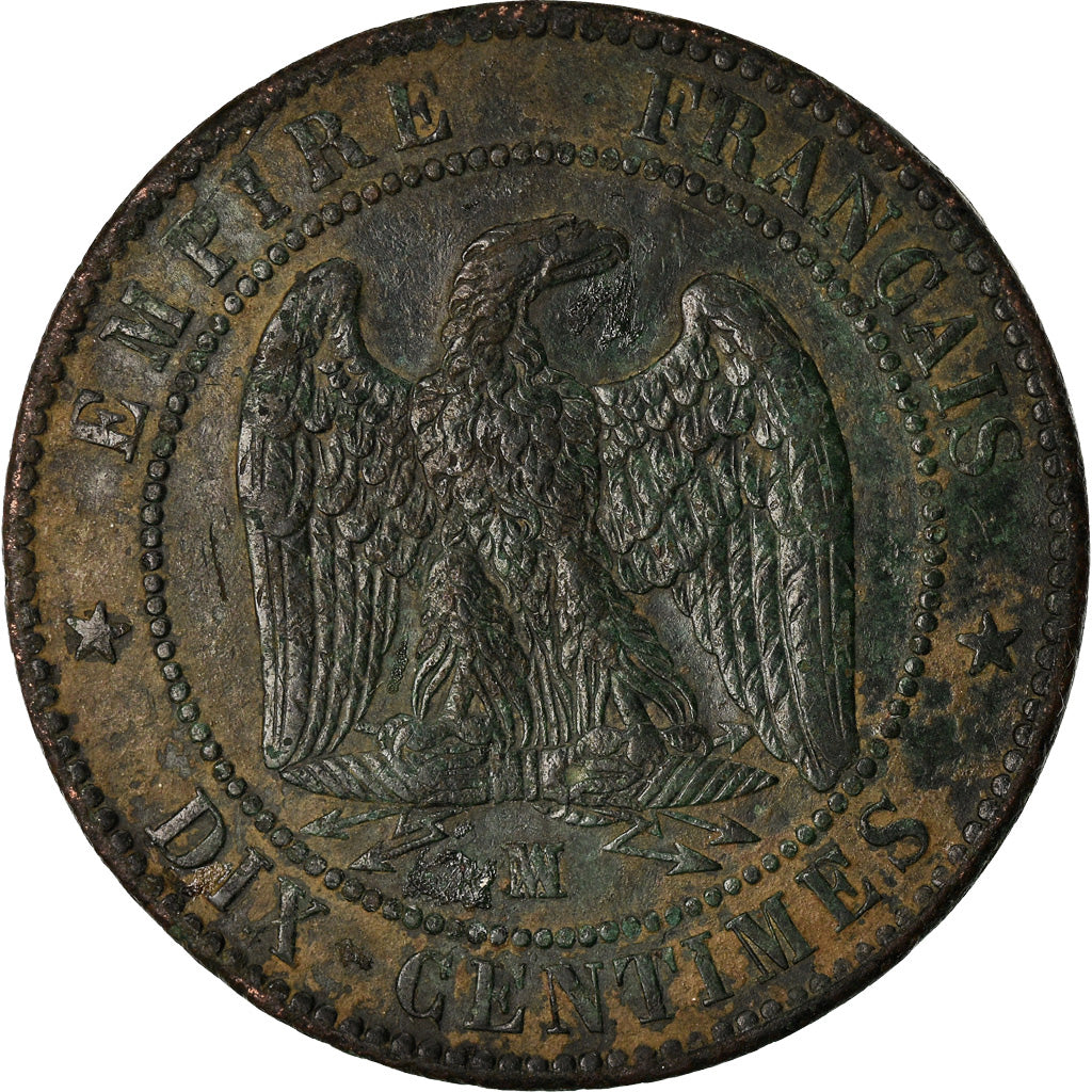 Moneda, Francia, Napoleon III, Napoléon III, 10 Centimes, 1856, Marseille, BC+
