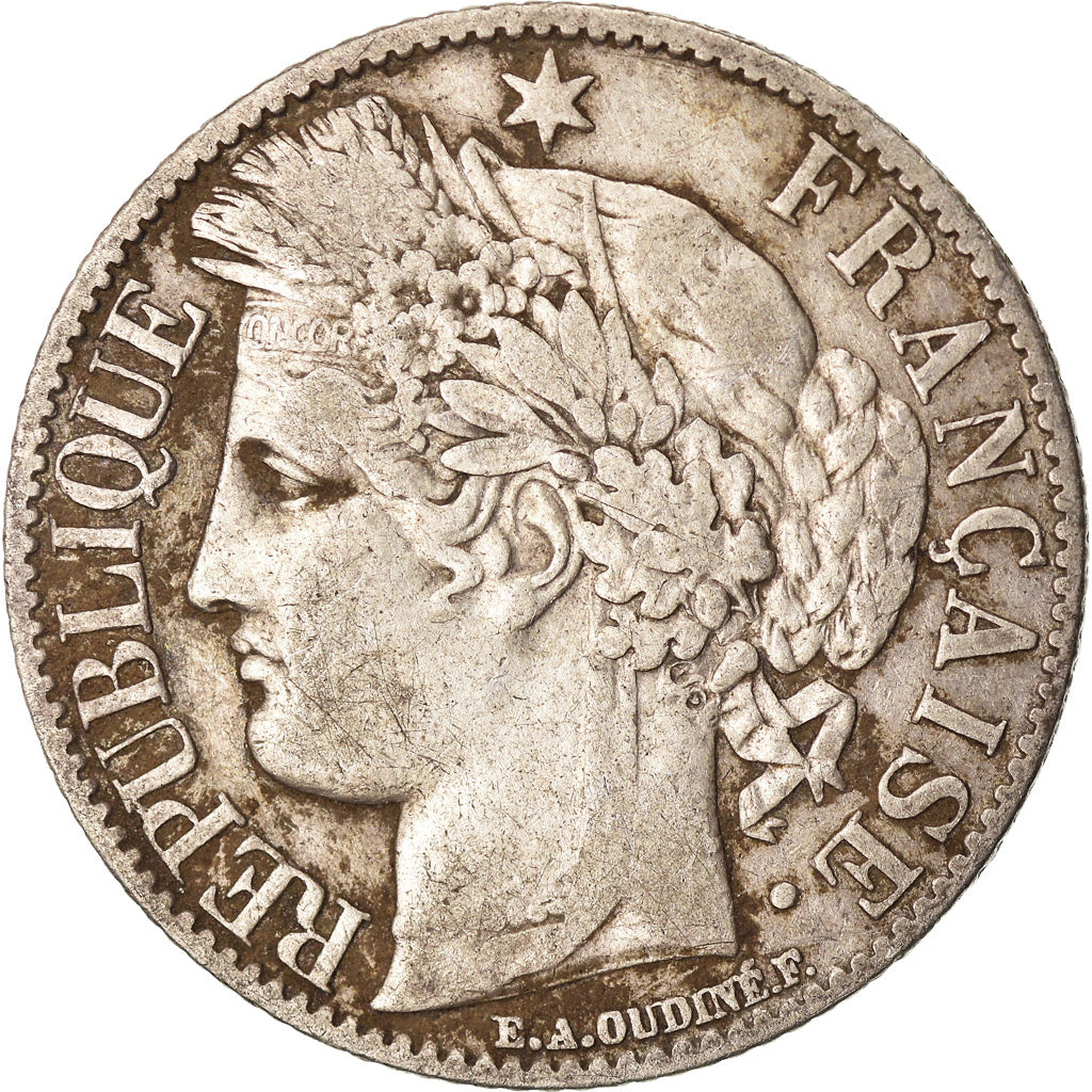Moneta, Francia, Cérès, Franc, 1872, Paris, MB+, Argento, KM:822.1