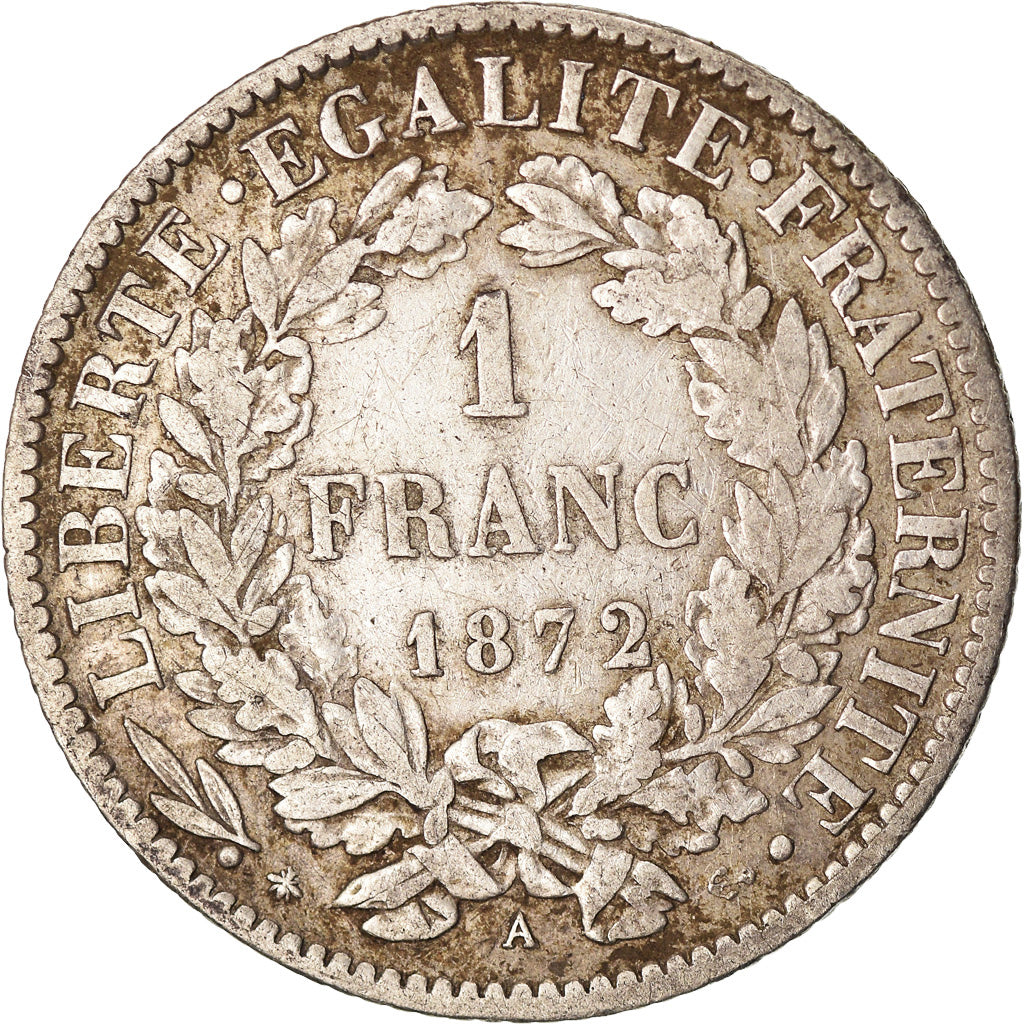 Moneta, Francia, Cérès, Franc, 1872, Paris, MB+, Argento, KM:822.1