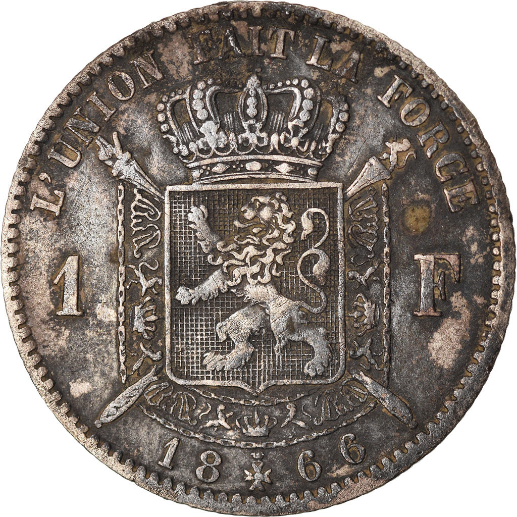 Münze, Belgien, Leopold II, Franc, 1866, S+, Silber, KM:28.1