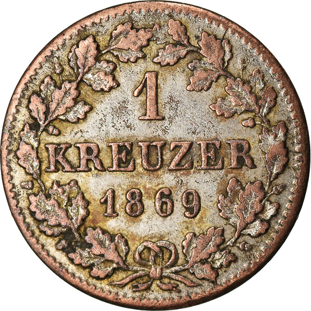 Moneta, Stati tedeschi, BAVARIA, Ludwig II, Kreuzer, 1869, BB, Argento, KM:873