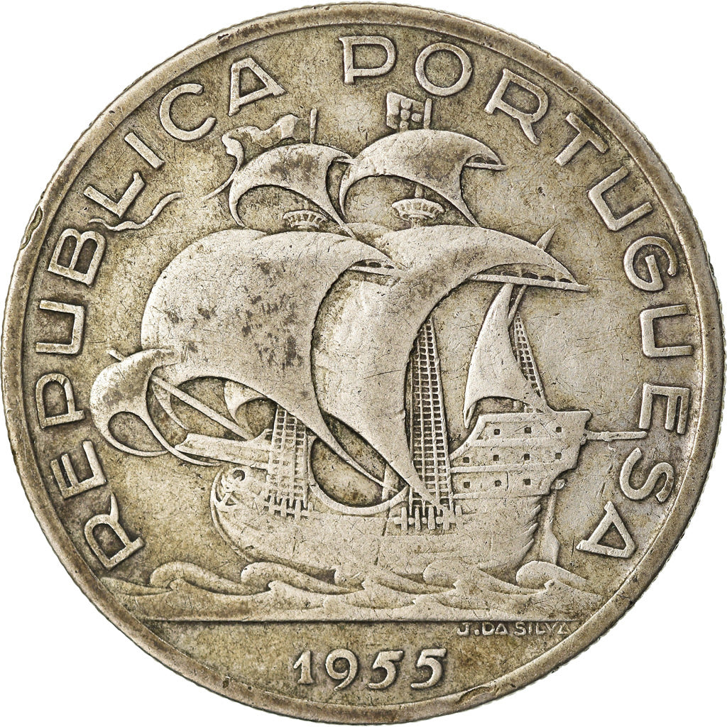 Moneta, Portogallo, 10 Escudos, 1955, MB+, Argento, KM:586