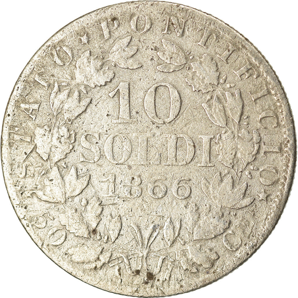 Munten, Italiaanse staten, PAPAL STATES, Pius IX, 10 Soldi, 50 Centesimi, 1866