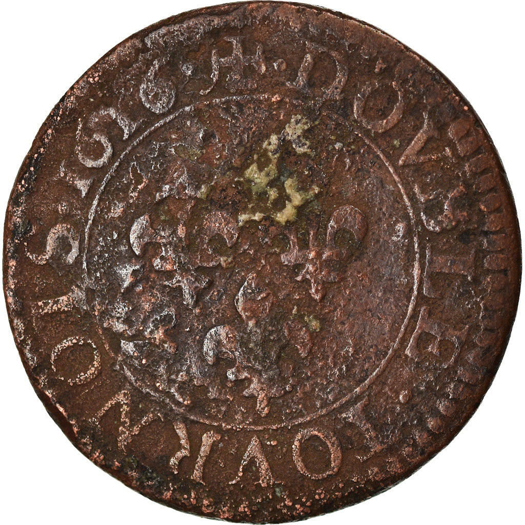 Moneta, Francia, Louis XIII, Double Tournois, 1616, Paris, MB, Rame, CGKL:386