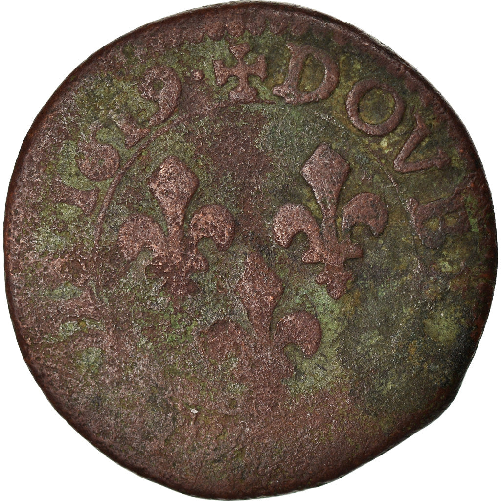 Coin, France, Louis XIII, Double Tournois, 1619, Poitiers, VG(8-10), Copper