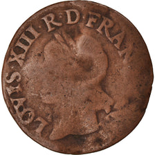Monnaie, France, Louis XIII, Double Tournois, 1642, B+, Cuivre