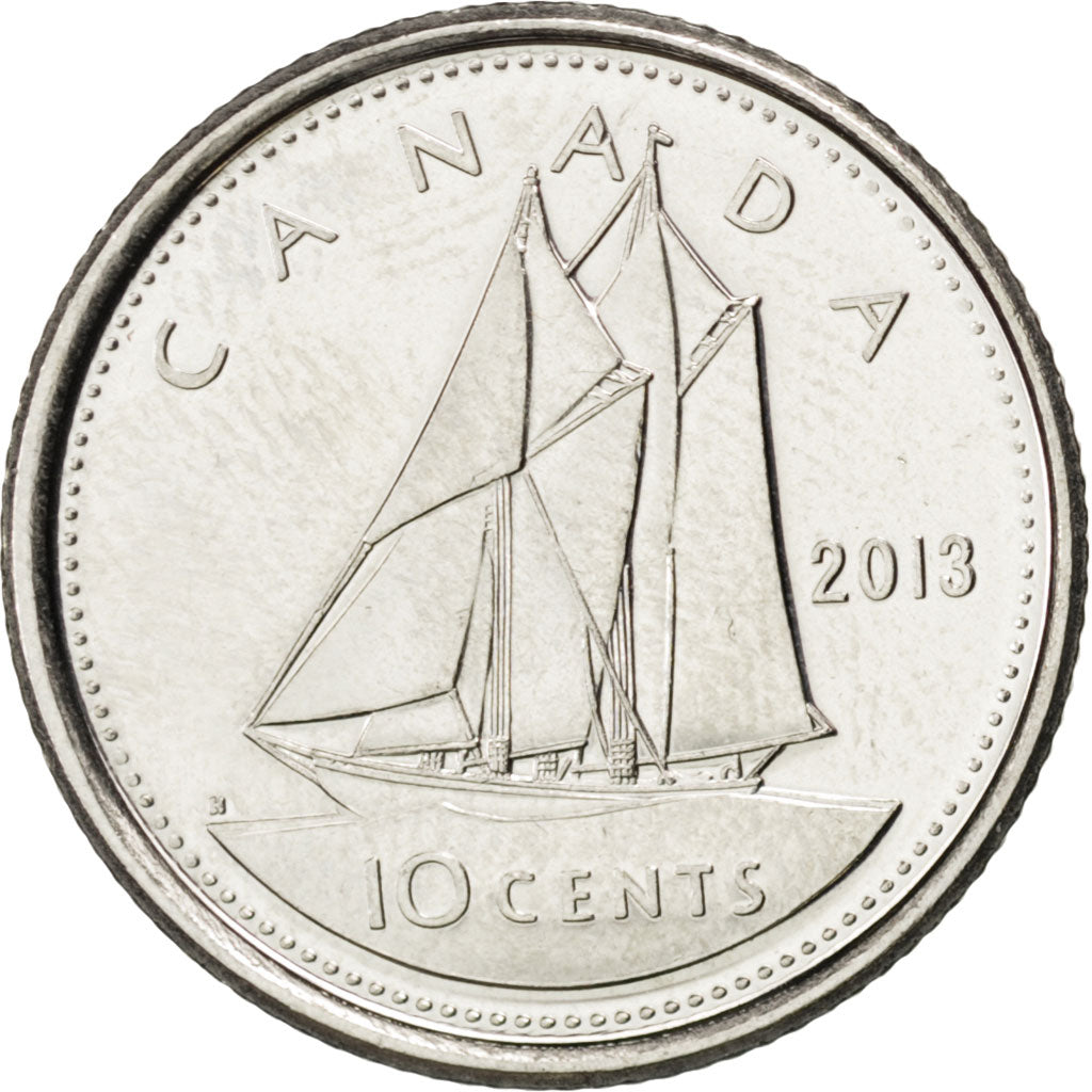CANADA, 10 Cents, 2013, Royal Canadian Mint, KM #492, MS(63), Nickel Plated...