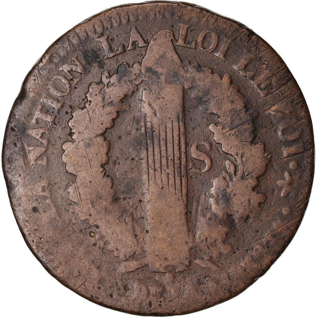 Coin, France, Louis XVI, 2 Sols, 1792, Strasbourg, F(12-15), Bronze, Gadoury:24