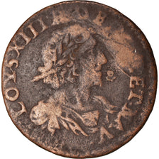 Moneda, Francia, Louis XIII, Double Tournois, 1637, BC+, Cobre
