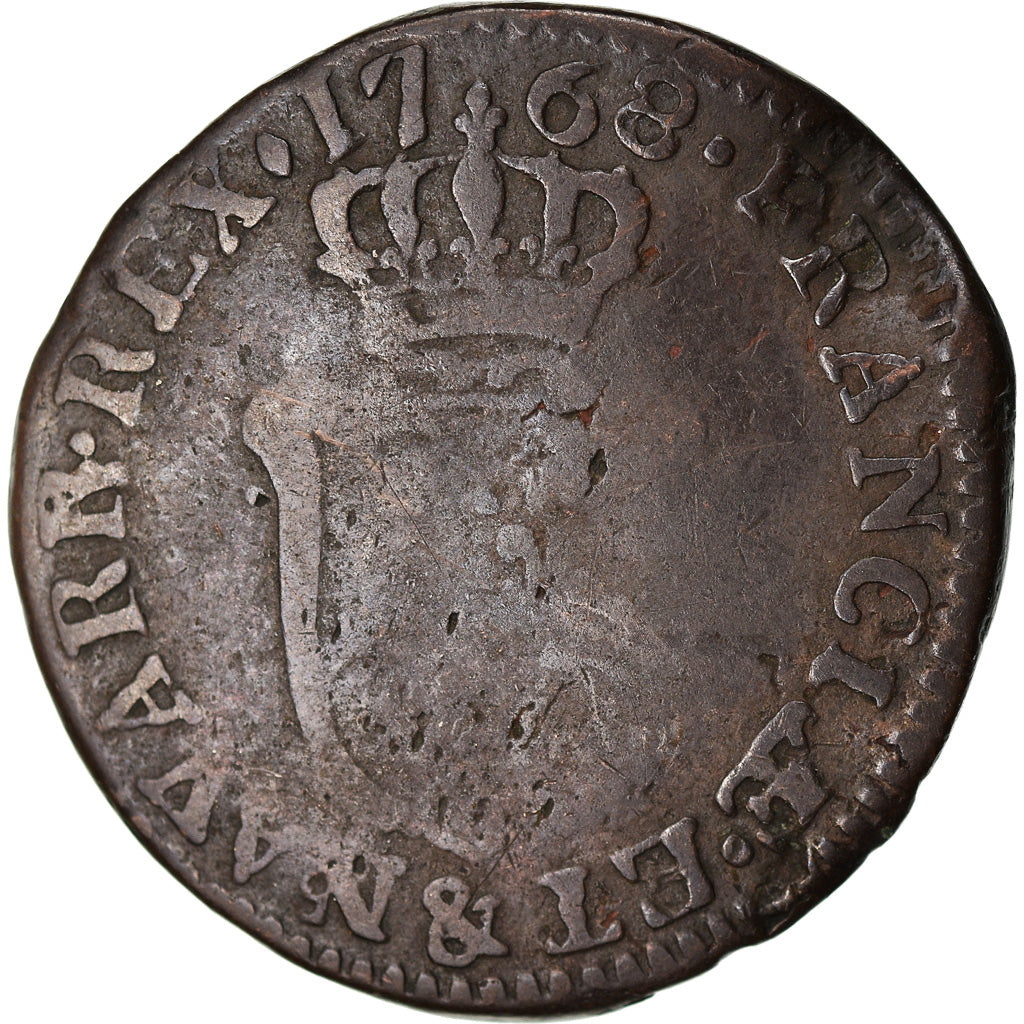 Münze, Frankreich, Louis XV, Demi sol d'Aix, 1/2 Sol, 1768, Aix, SGE+, Kupfer