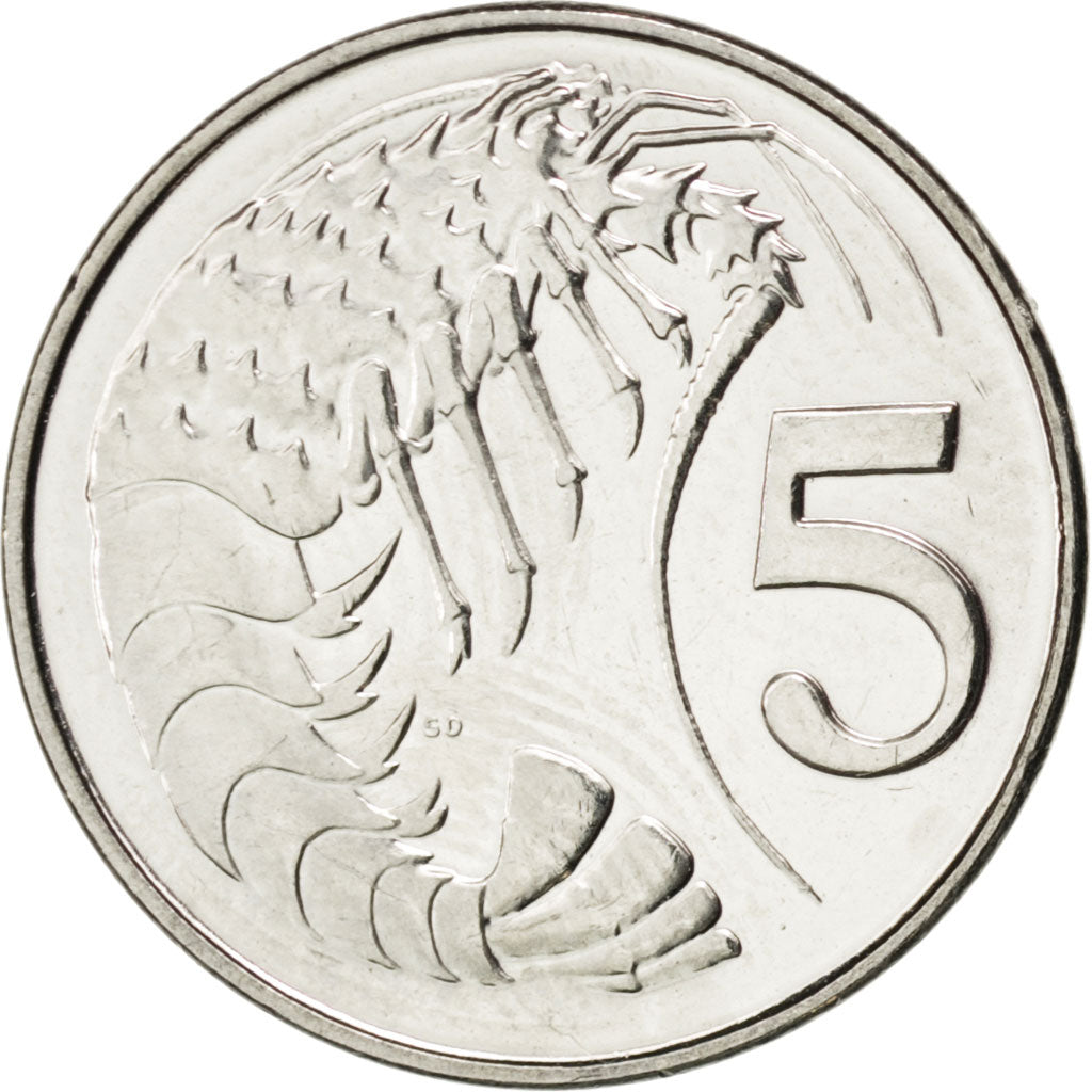 CAYMAN ISLANDS, 5 Cents, 2002, British Royal Mint, KM #132, MS(63), Nickel...