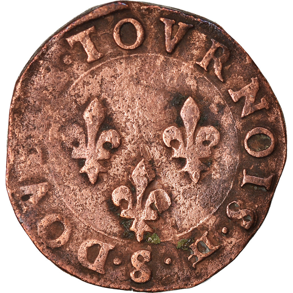 Munten, Frankrijk, Henri III, Double Tournois, Troyes, FR+, Koper, CGKL:134