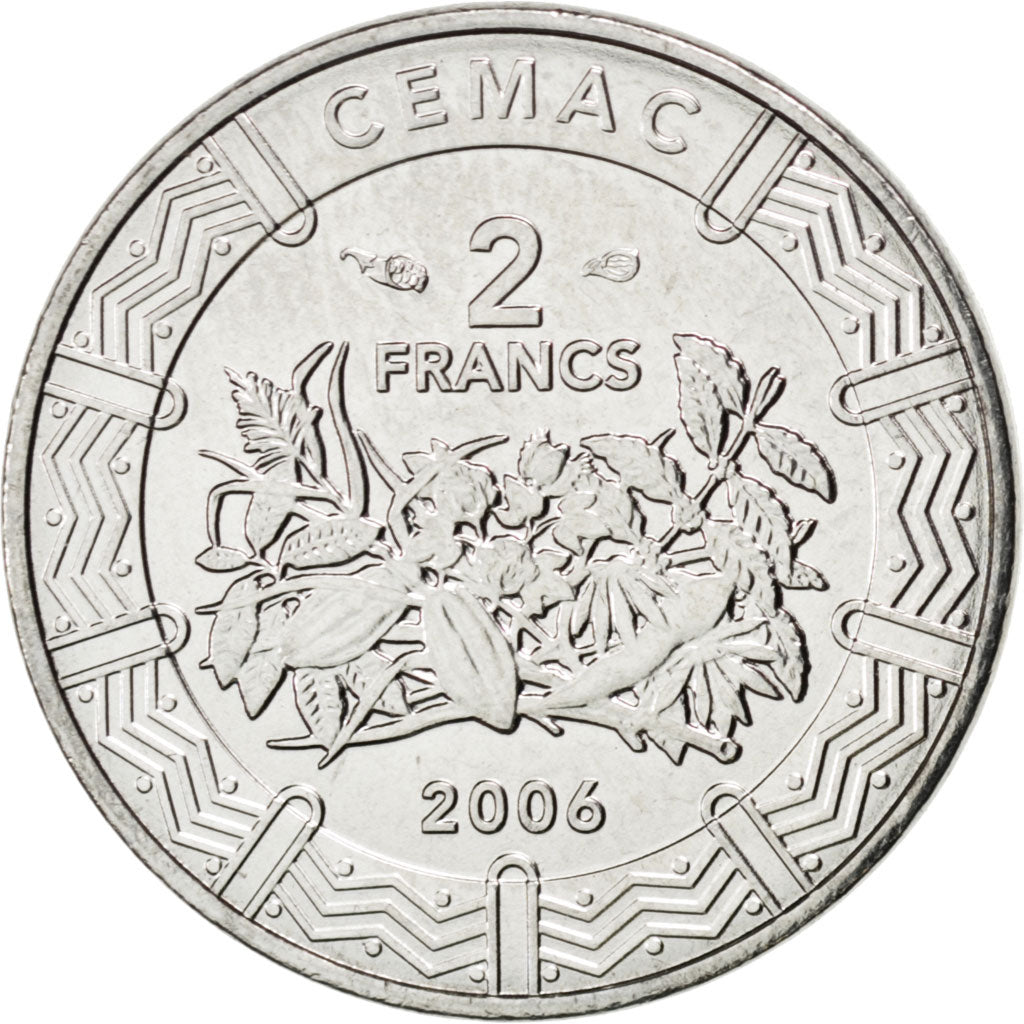 CENTRAL AFRICAN STATES, 2 Francs, 2006, Paris, KM #17, MS(63), Stainless Steel,.