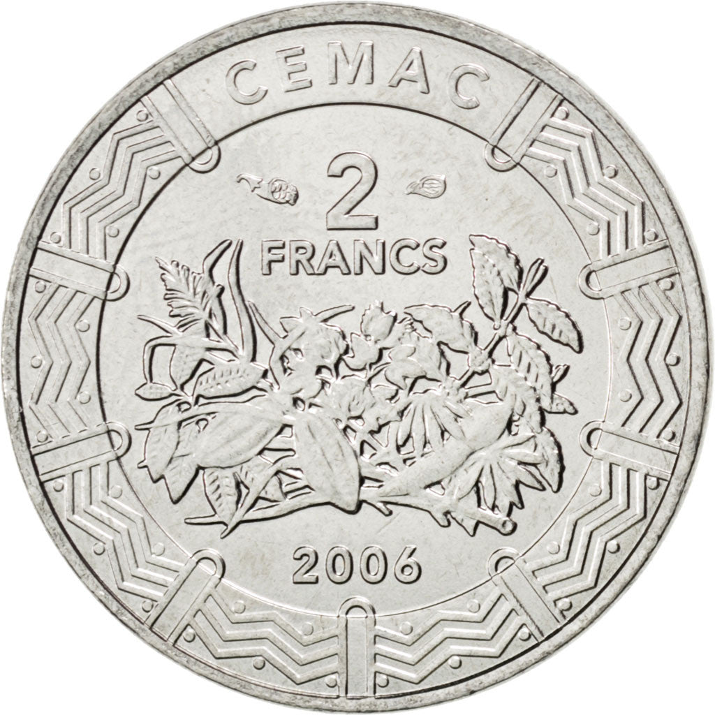 CENTRAL AFRICAN STATES, 2 Francs, 2006, Paris, KM #17, MS(63), Stainless Steel,.