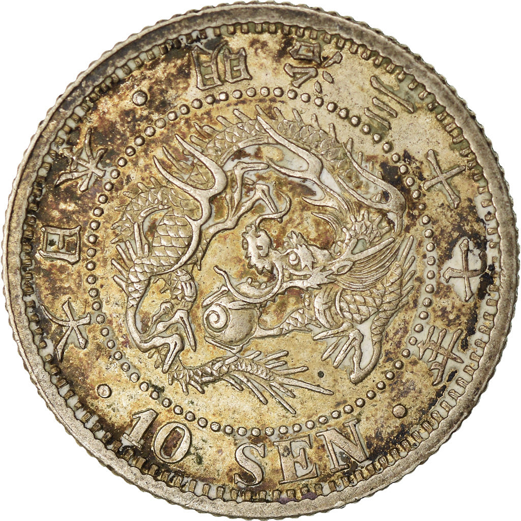 Moneta, Giappone, Mutsuhito, 10 Sen, 1904, BB+, Argento, KM:23
