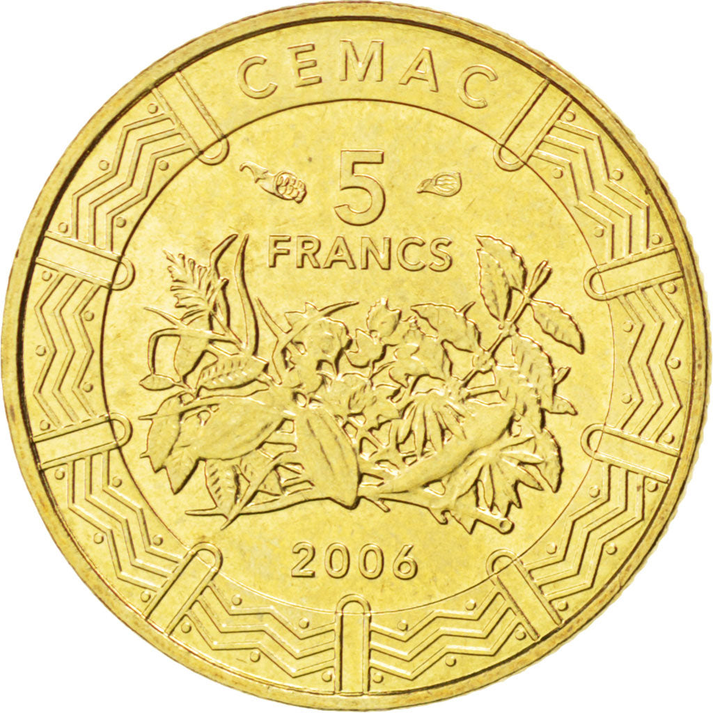 CENTRAL AFRICAN STATES, 5 Francs, 2006, Paris, KM #18, MS(63), Brass, 15.9, 2.40