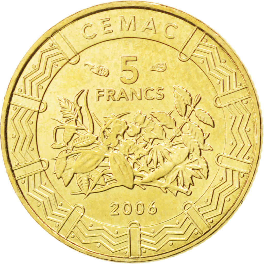 CENTRAL AFRICAN STATES, 5 Francs, 2006, Paris, KM #18, MS(63), Brass, 15.9, 2.33
