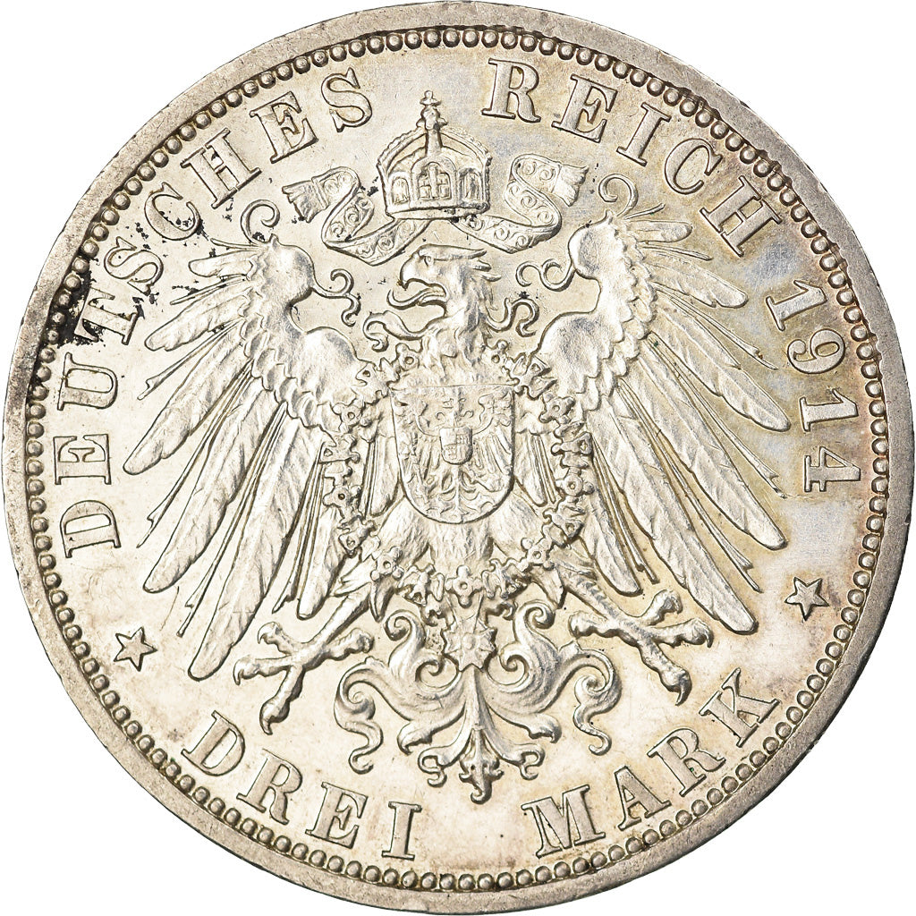 Moneta, Stati tedeschi, PRUSSIA, Wilhelm II, 3 Mark, 1914, Berlin, BB+, Argento
