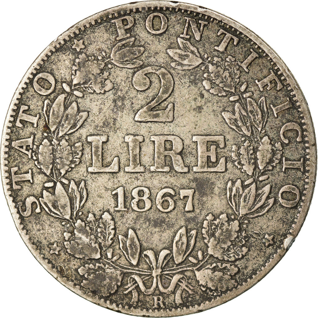 Münze, Italien Staaten, PAPAL STATES, Pius IX, 2 Lire, 1867, Roma, S+, Silber
