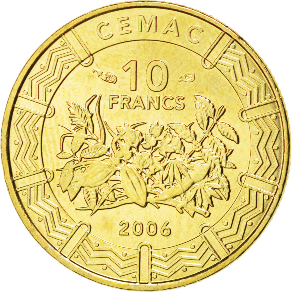 CENTRAL AFRICAN STATES, 10 Francs, 2006, Paris, KM #19, MS(63), Brass, 17.9,...