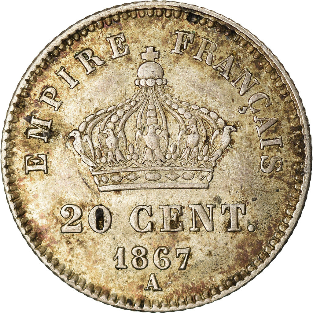 Coin, France, Napoleon III, 20 Centimes, 1867, Paris, AU(50-53), Silver,KM 808.1