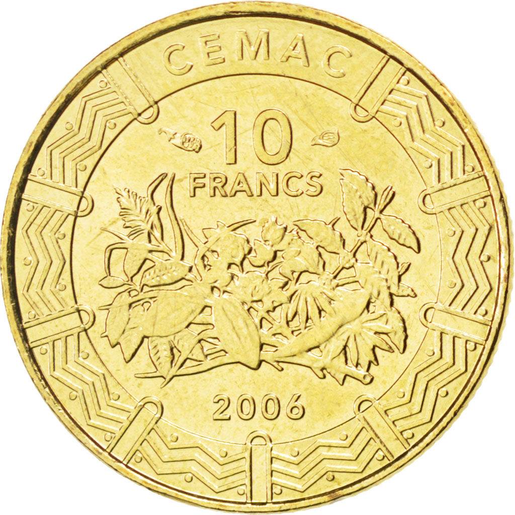 Coin, Central African States, 10 Francs, 2006, MS(63), Brass, KM:19