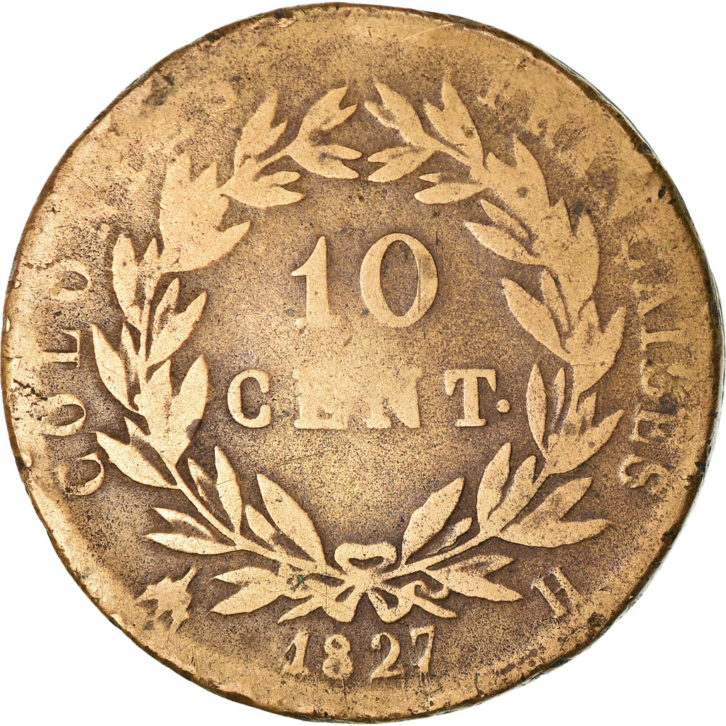 Coin, FRENCH COLONIES, Charles X, 10 Centimes, 1827, La Rochelle, VF(20-25)